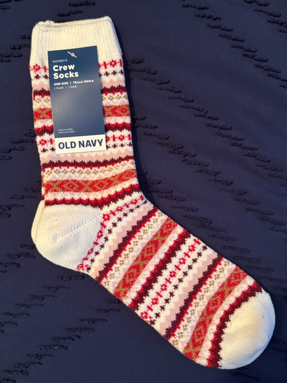 NWT Old Navy Cream, Red & Pink Fair Isle Crew Socks
